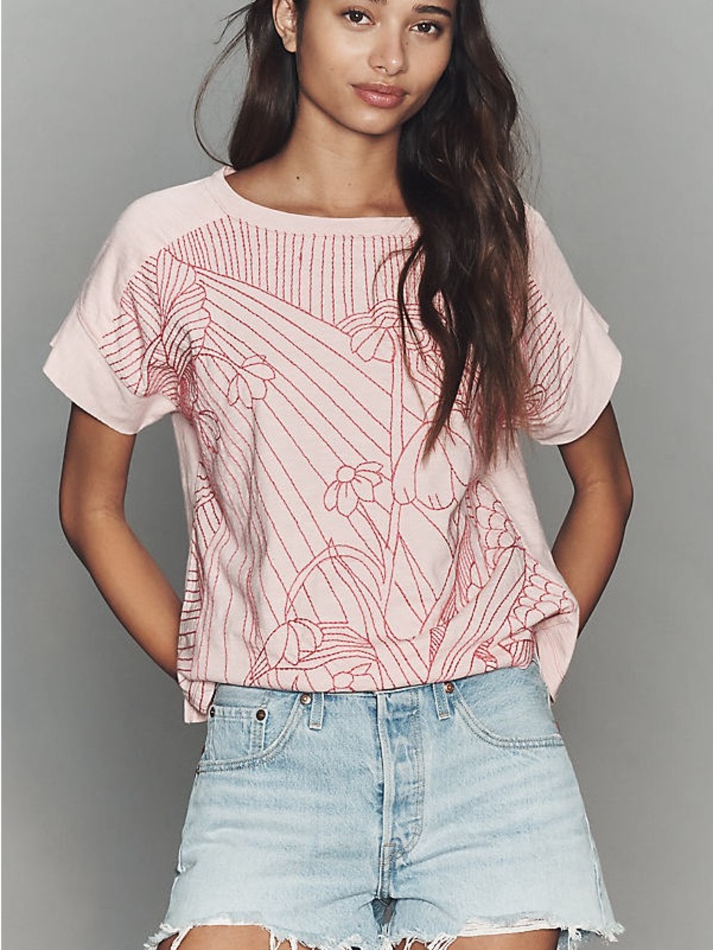 Nwot Anthropologie cotton stitched tee